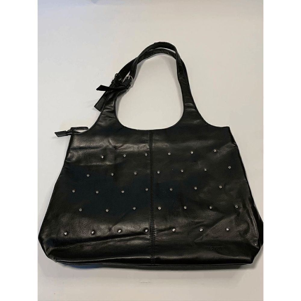 Esprit Women's Hobo Shoulder Studded Elegant Bag Black Vinyl Size 12x15''